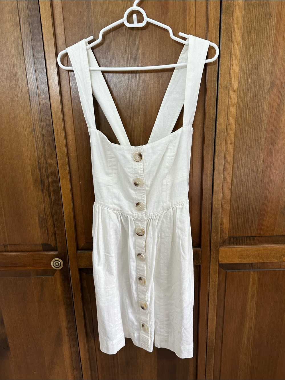 Free People White Button-Front Sundress with Wide Straps and Pockets